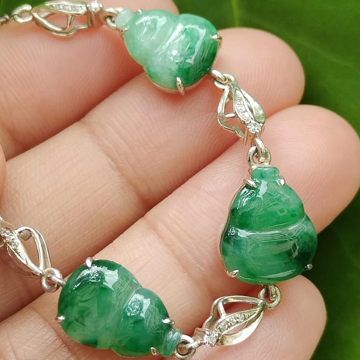 🌱✨ Hulu Abundance | Five-Element Jadeite Jade Bracelet for Fortune (Sku: s925b9)