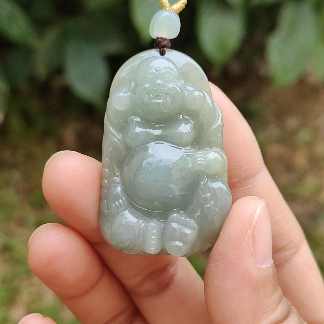 Light Green Natural Type A Jadeite Jade crafted with Milo Buddha as Pendant, certificate weighs 27.52grams, measurement 44.3 * 27.9 * 11.6 mm (pendant248) Yi Pin Qian