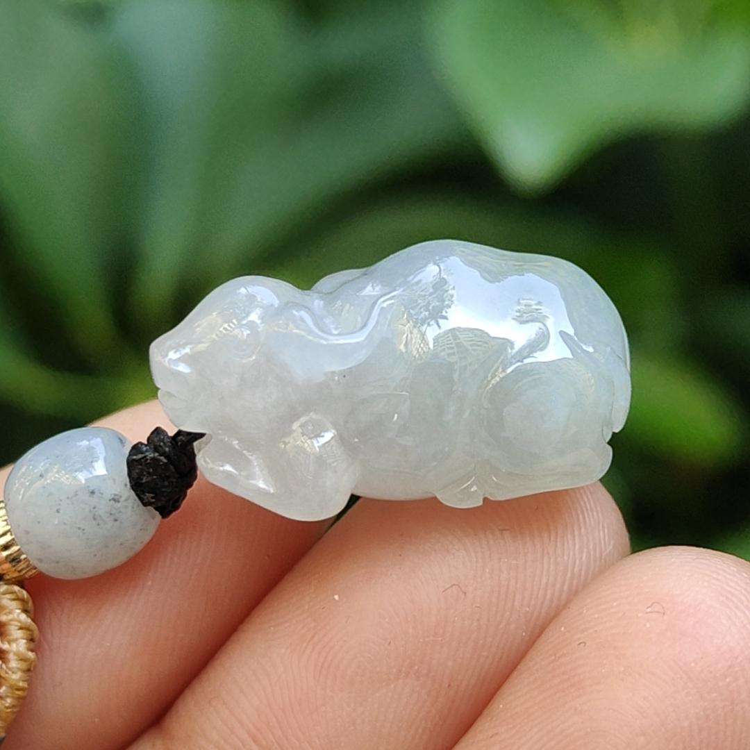 Crafted as Small Cow with Semi Icy Translucent Quality Natural Type A Jadeite Jade as Pendant Necklace, QIC Labs approved certificate weighs 7.15 grams, measurement 22.5 * 13.2 * 12 mm (pendant308) Yi Pin Qian Jadeites Jade Jewelry ~Your Precious Quintessential ~ Singapore