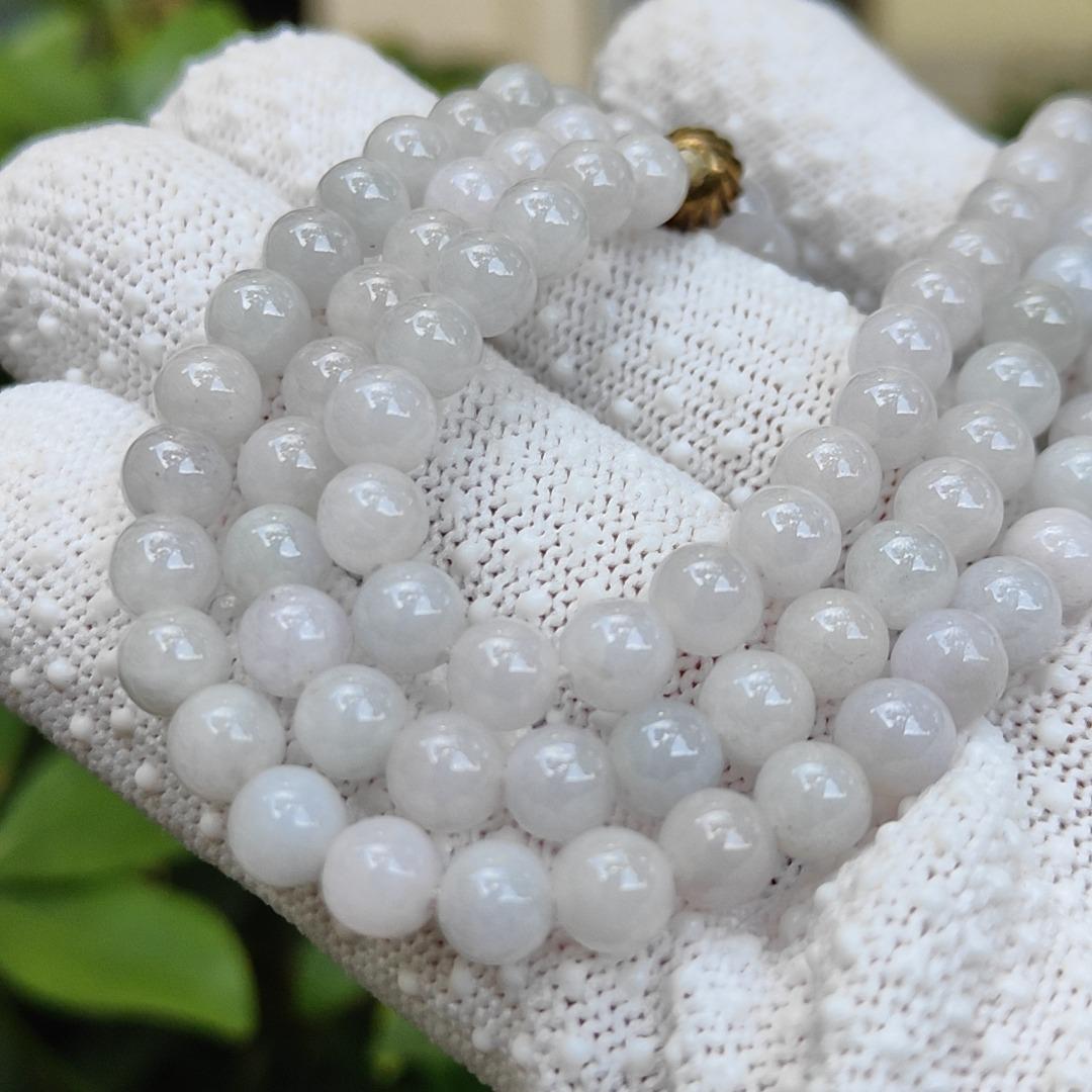 108 * 6mm light lavender and white beads bracelet / necklace on Natural Type A Jadeite Jade certificate weighs 41.5 grams, 94% perfection (bracelet34) Yi Pin Qian Jadeites Jade Jewelry ~Your Precious Quintessential ~ Singapore