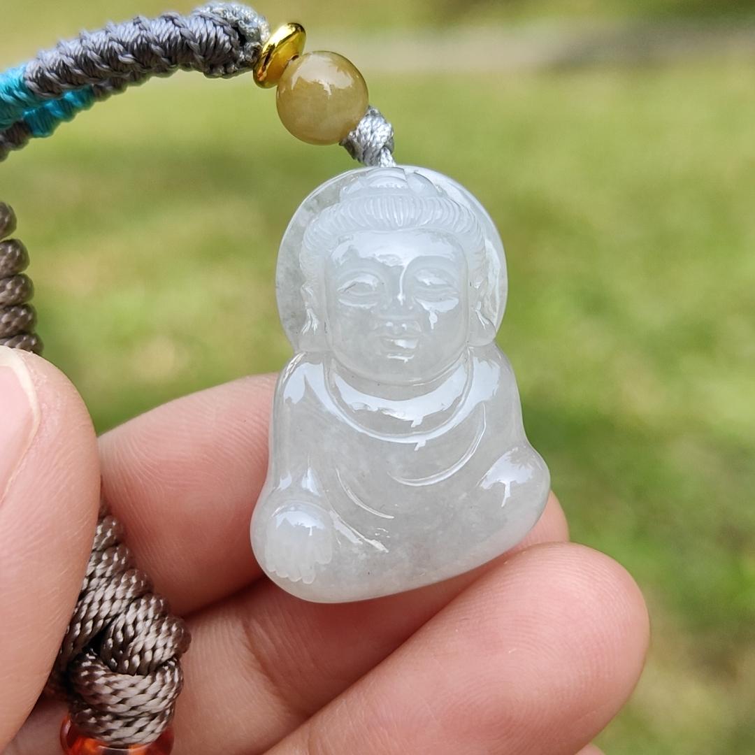 New shop Offer - Semi Icy Natural Type A Jadeite Jade crafted with Buddha as Pendant with certificate weigh 10.97 grams, measurement 29.3 * 20.6 * 11mm (pendant212) Yi Pin Qian