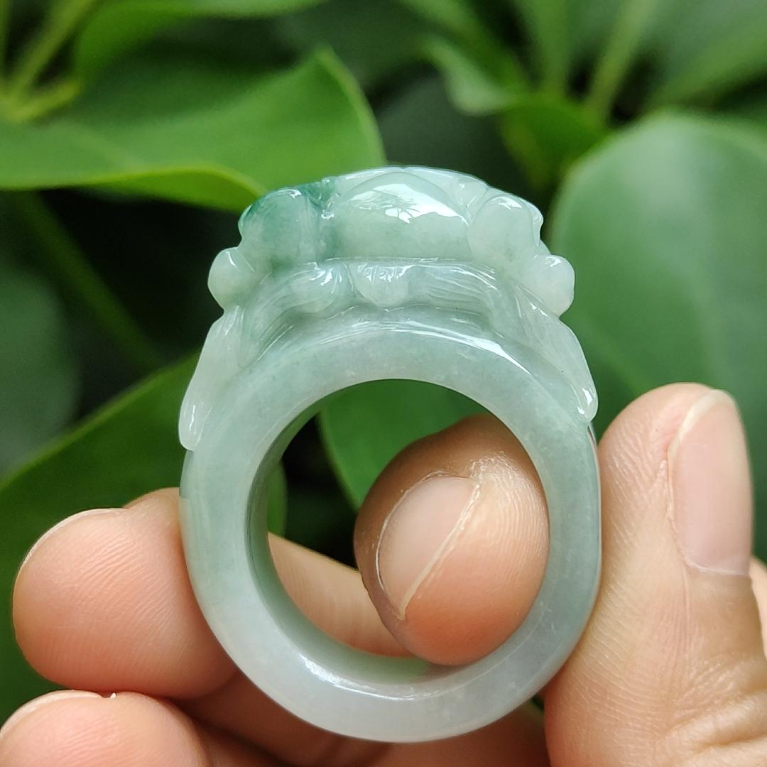20mm Finger Size Type-A Natural Jadeite-Jade crafted with Dragon as Ring, certificate weighs 22.13 grams, measurement 88.7 * 28.3 * 13.8 mm (ring11) Yi Pin Qian Jadeites Jade Jewelry ~Your Precious Quintessential ~ Singapore