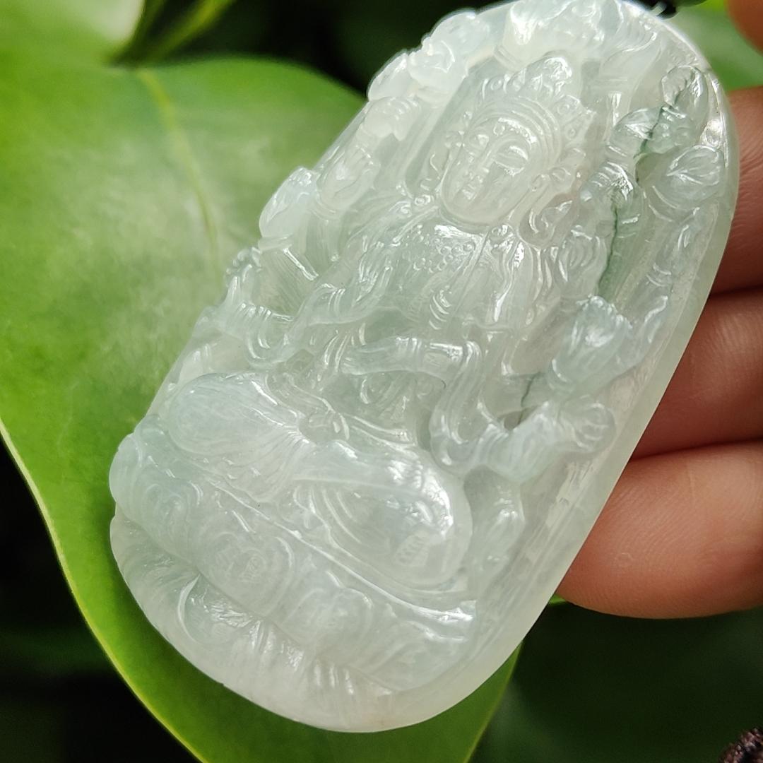 High Quality Light Green Hue Good Translucent Natural Type A Jadeite Jade crafted with Thousand Hands Guanyin as Pendant, certificate weighs 31.12 grams, measurement 57.6 * 38.4 * 6.8 mm (pendant293) My Store