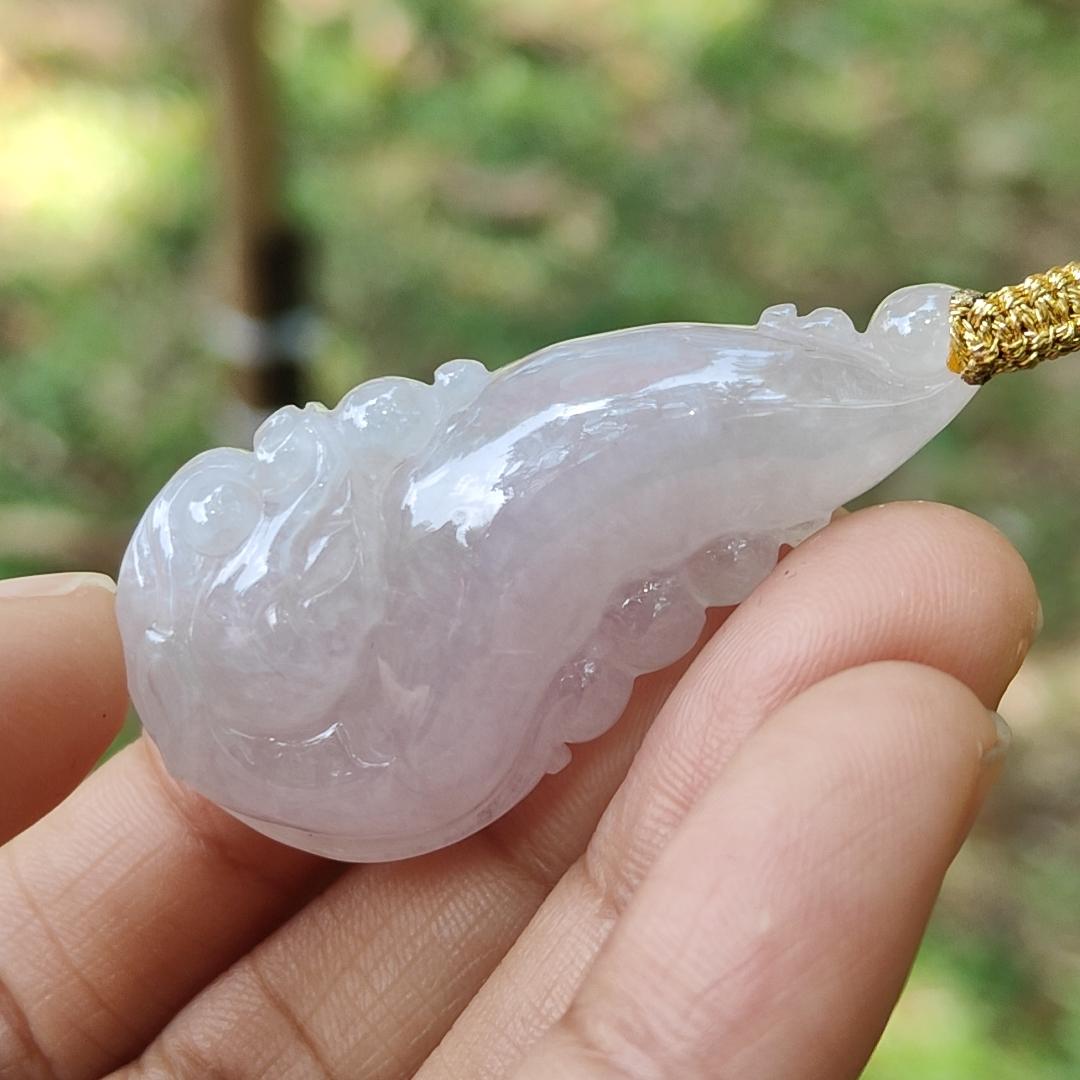 High Quality Ligh Pinkish Lavender Natural Type A Jadeite Jade crafted with Ruyi Dragon as Pendant, certificate weighs 17.85 grams, measurement 45 * 22.9 * 12.3 mm (pendant271) Yi Pin Qian