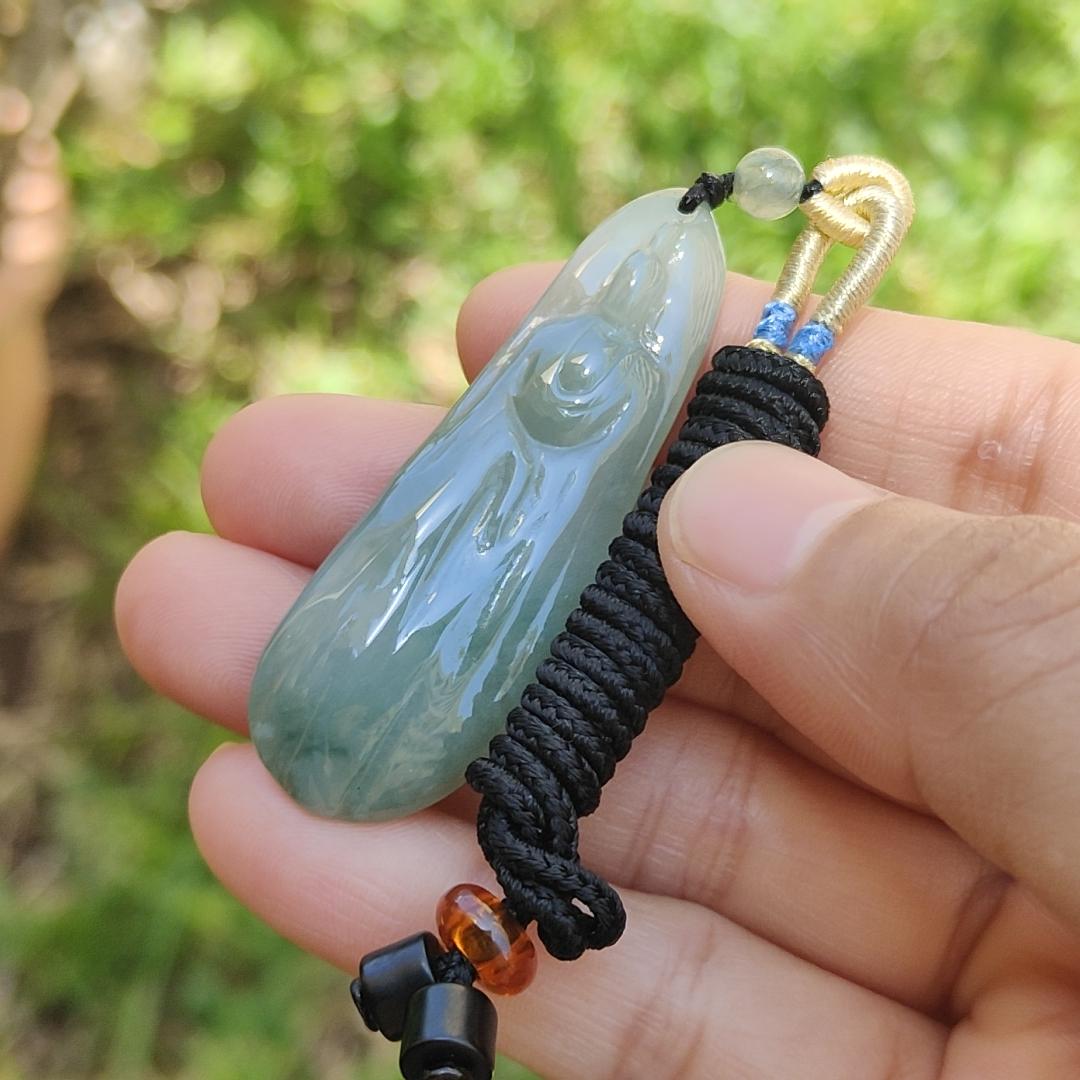 Light Green Natural Type A Jadeite Jade Pendant Necklace crafted with faceless Guanyin with QIC labs approved certificate weigh 11.82 grams, measurement 52 * 17.7 * 5.7 mm (pendant175) Yi Pin Qian