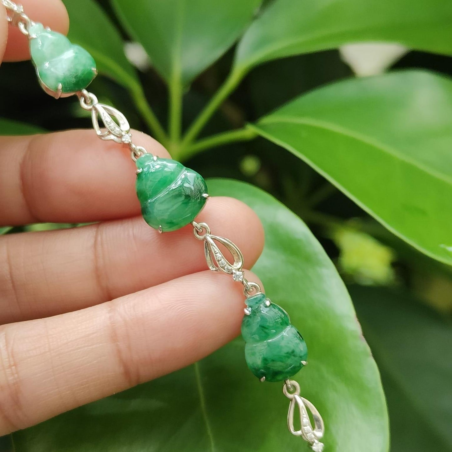 🌱✨ Hulu Abundance | Five-Element Jadeite Jade Bracelet for Fortune (Sku: s925b9)