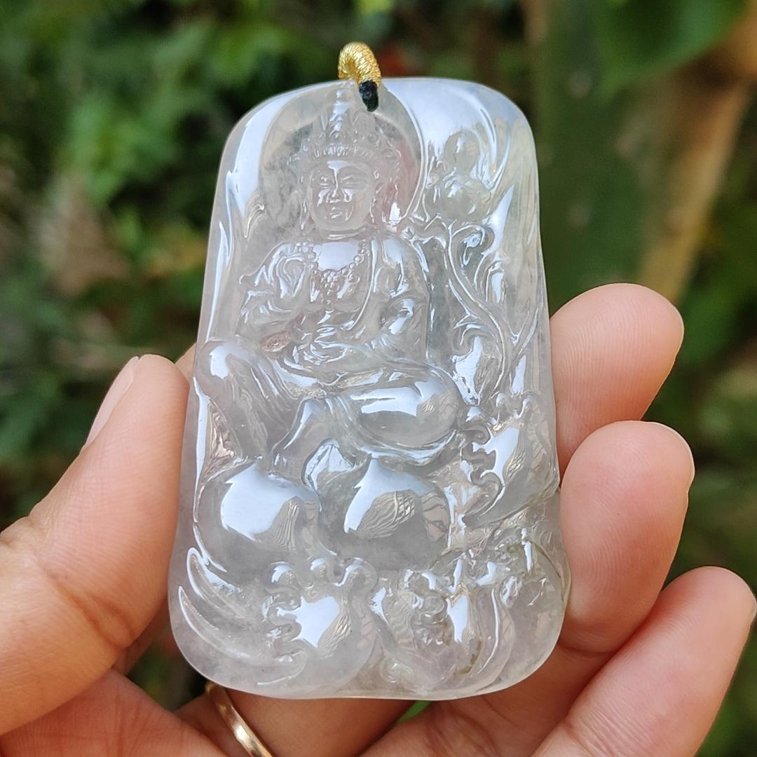 High Quality Icy Translucent Natural Type A Jadeite Jade crafted as Bodhisattva Pendant, certificate weighs 29.9 grams, measurement 64.5 * 40.3 * 5.5 mm (pendant286) Yi Pin Qian