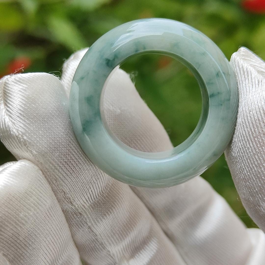 #Sold - Light green with green patches Natural Type A Jadeite jade ring with QIC labs approved certificate weigh 18.31 grams, 12.6 * 6.5 mm, finger size 20mm (ring3)