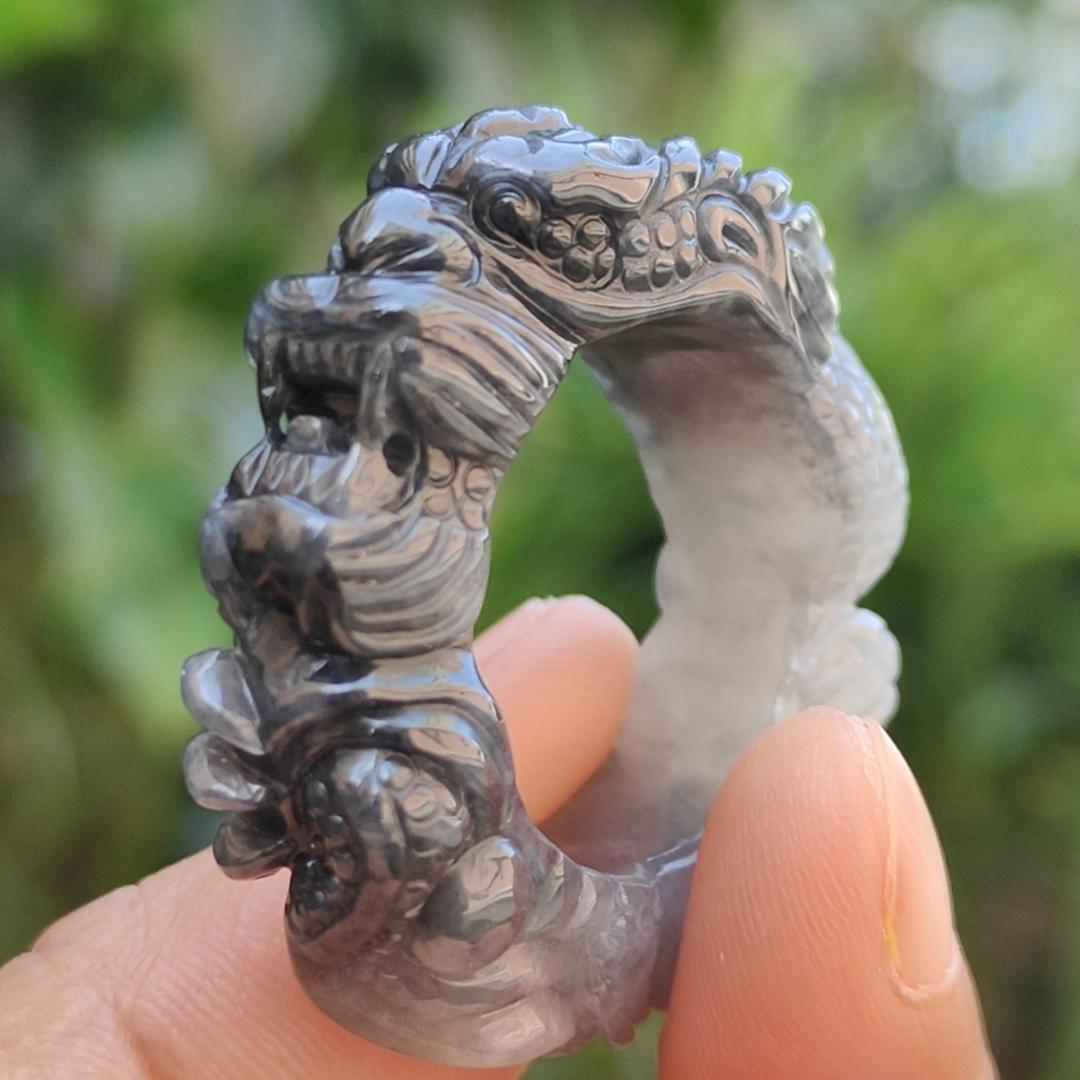 Black and White Natural Type A Jadeite Jade crafted with Dragon as 21mm Ring, certificate weigh 16.8 grams, measurement 10.5 * 8.3 mm (ring7) Yi Pin Qian