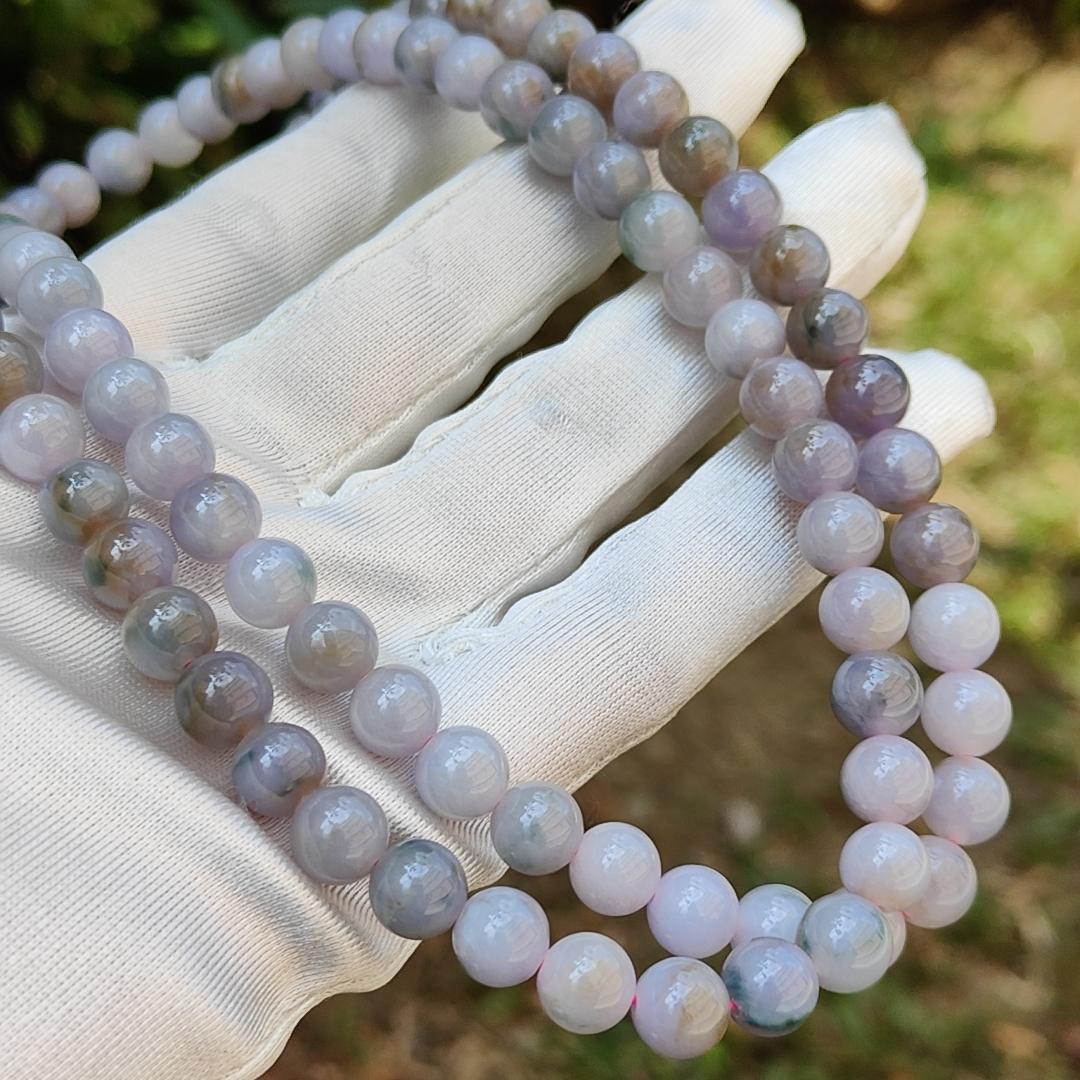 Very Rare Premium Light Green, Lavender and Brown Natural Type A Jadeite Jade crafted as 8mm * 98 beads for Necklace or Bracelet with certificate weigh 82.98 grams (bracelet22) Yi Pin Qian