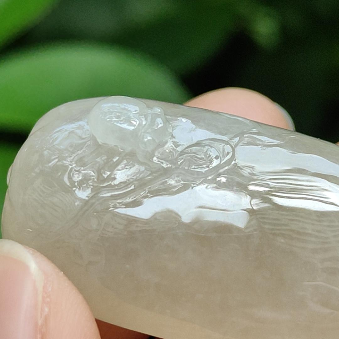 High Quality Brownish Yellow Icy Translucent Natural Type A Jadeite Jade crafted with Monkey as Pendant, certificate weighs 31.67 grams, measurement 53 * 23.6 * 13 mm (pendant295) Yi Pin Qian
