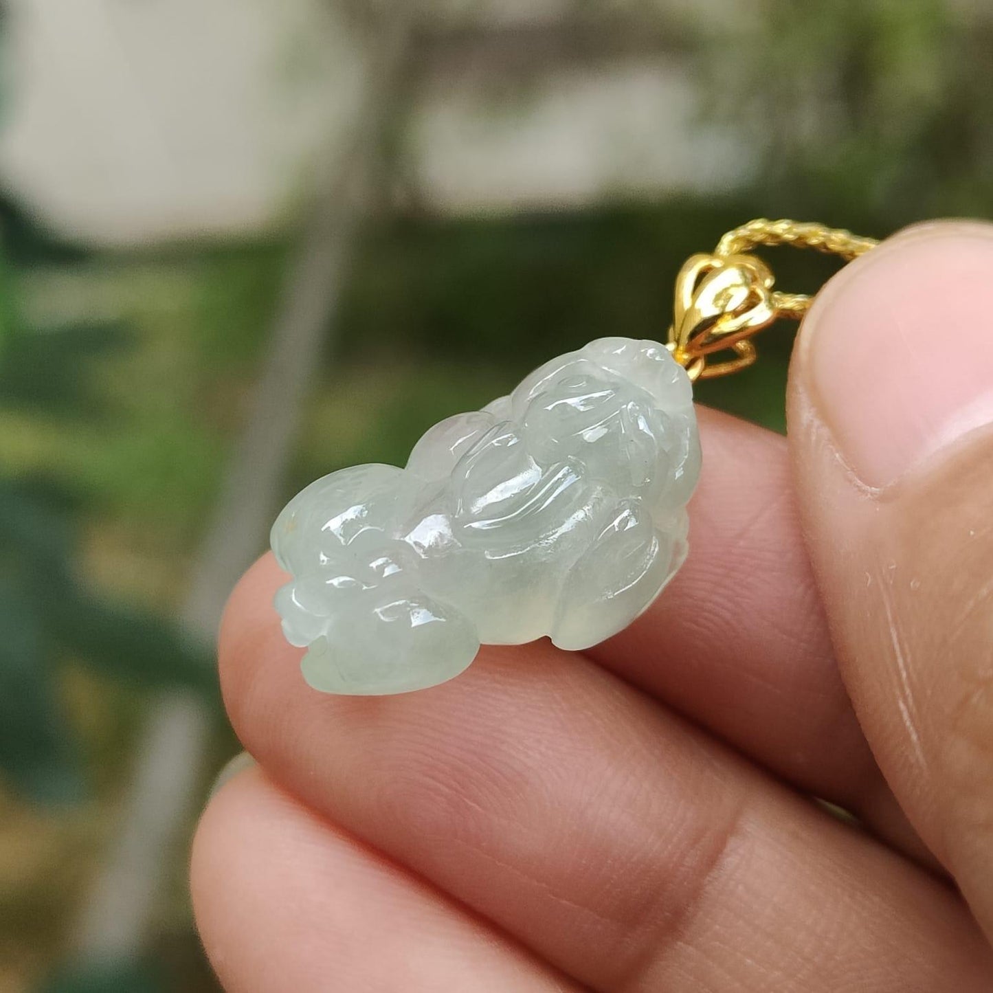 Crafted as Pixiu on Semi Icy Natural Type A Jadeite Jade with 18k Clasp as Pendant, certificate weighs 3.86 grams, measurement 21 * 12 * 8.3 mm (18kp88) Yi Pin Qian Jadeites Jade Jewelry ~Your Precious Quintessential ~ Singapore