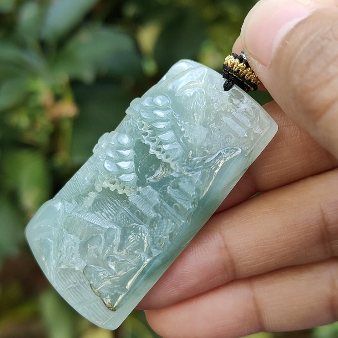 Latest New Arrival Sg Seller Crafted with sceneries on Natural Type A Jadeite Jade as Pendant certificate weighs 24.73 grams, measurement 49 * 29 * 7.6 mm (pendant342) Yi Pin Qian Jadeites Jade Jewelry ~Your Precious Quintessential ~ Singapore