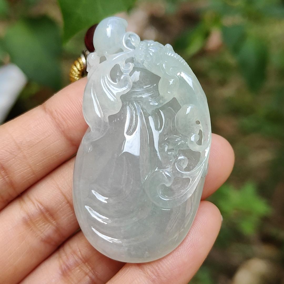 Limited Time Offer Semi Icy Premium Natural Type A Jadeite Jade crafted with pixiu as pendant, certificate weigh 30.20 grams, measurement 53.5 * 30.3 * 14.8 mm (pendant200) Yi Pin Qian