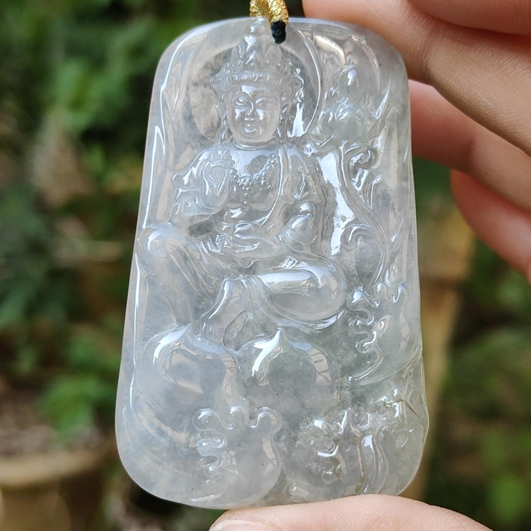 High Quality Icy Translucent Natural Type A Jadeite Jade crafted as Bodhisattva Pendant, certificate weighs 29.9 grams, measurement 64.5 * 40.3 * 5.5 mm (pendant286) Yi Pin Qian