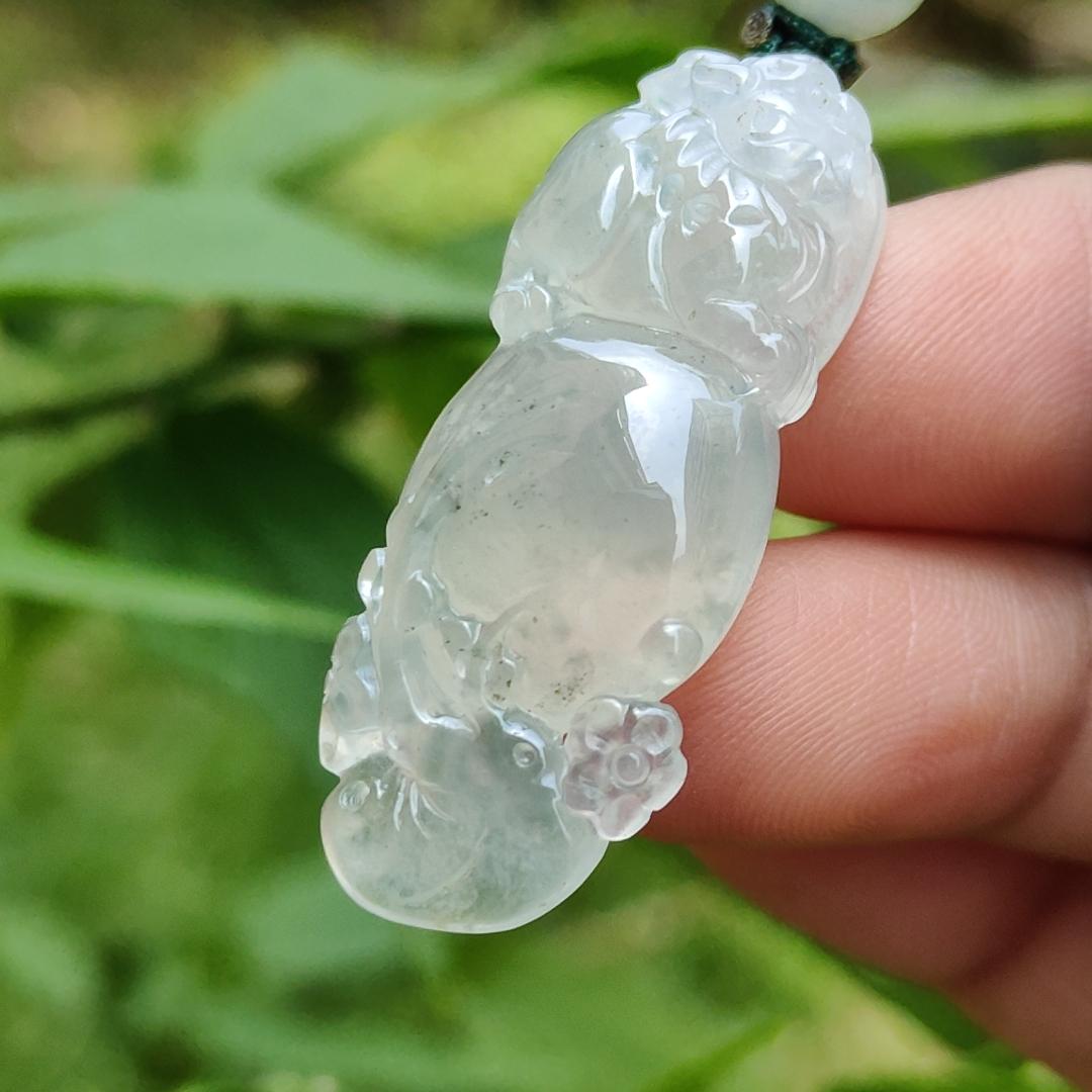 High Quality Icy Translucent Natural Type A Jadeite Jade crafted with Pixiu as Pendant, certificate weighs 6.86 grams, measurement 36.5 * 14.5 * 7.6 mm (pendant261) Yi Pin Qian