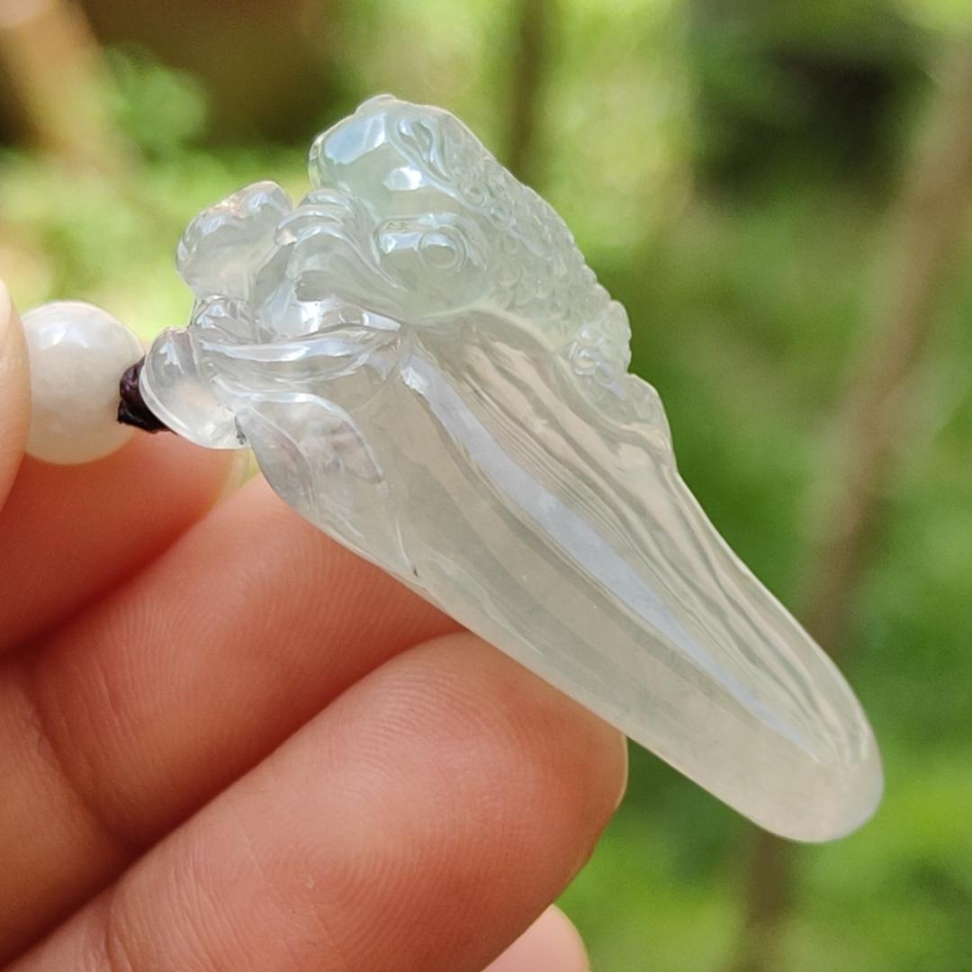 Premium Icy Translucent Natural Type A Jadeite Jade crafted with Three Legs Toad as Pendant, certificate weighs 12.37 grams, certificate weighs 12.37 grams, measurement 38.3 * 16.3 * 17.2 mm (pendant250) Yi Pin Qian