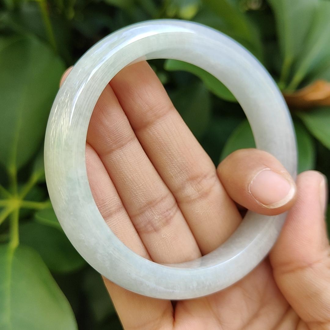 Light Green Hue Certified Natural Type A Jadeite-Jade crafted as Peace Bangle size 56.8, Width:12.1mm, Thickness: 8.6mm, certificate weighs 59.13 grams (bangle14) Yi Pin Qian Jadeites Jade Jewelry ~Your Precious Quintessential ~ Singapore