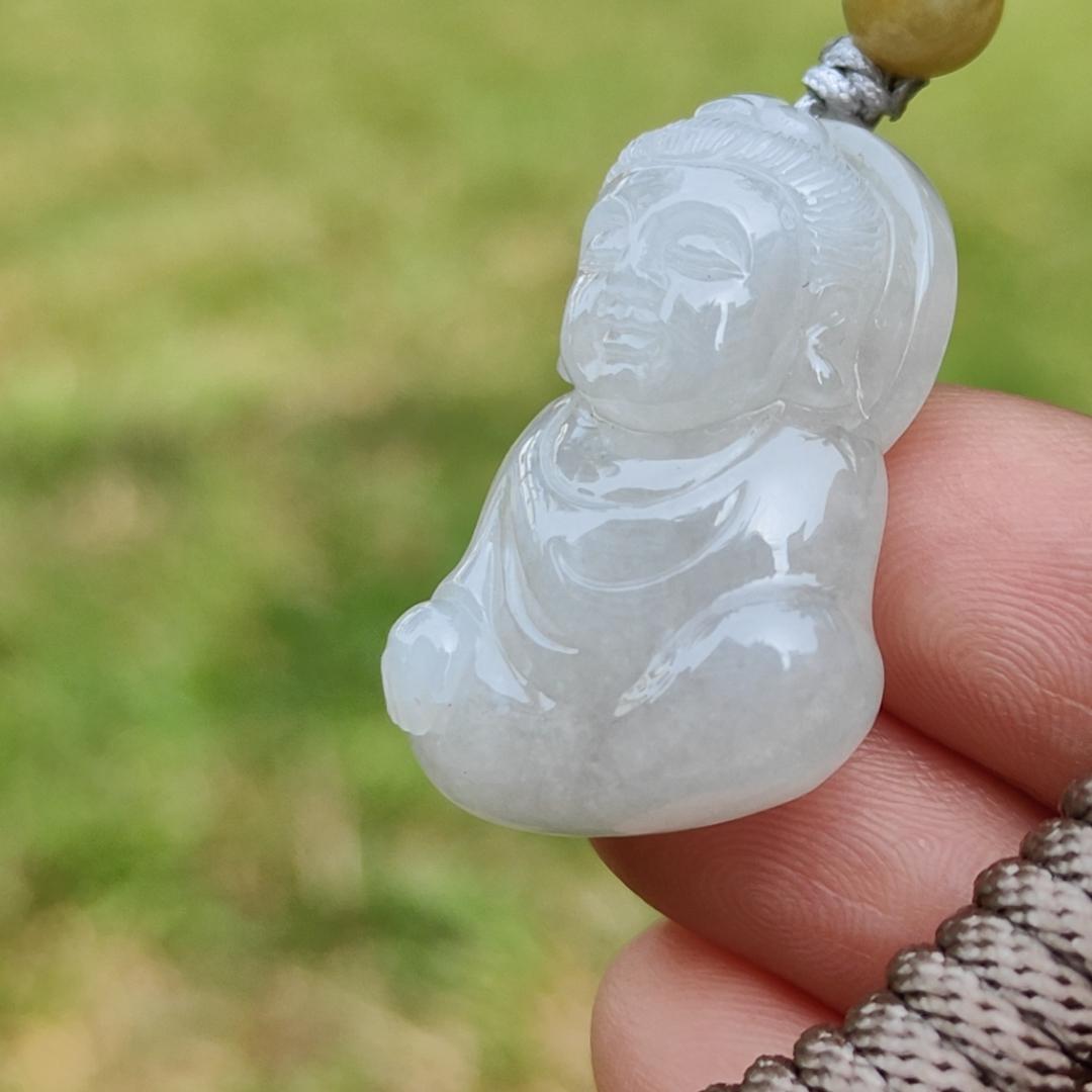 New shop Offer - Semi Icy Natural Type A Jadeite Jade crafted with Buddha as Pendant with certificate weigh 10.97 grams, measurement 29.3 * 20.6 * 11mm (pendant212) Yi Pin Qian
