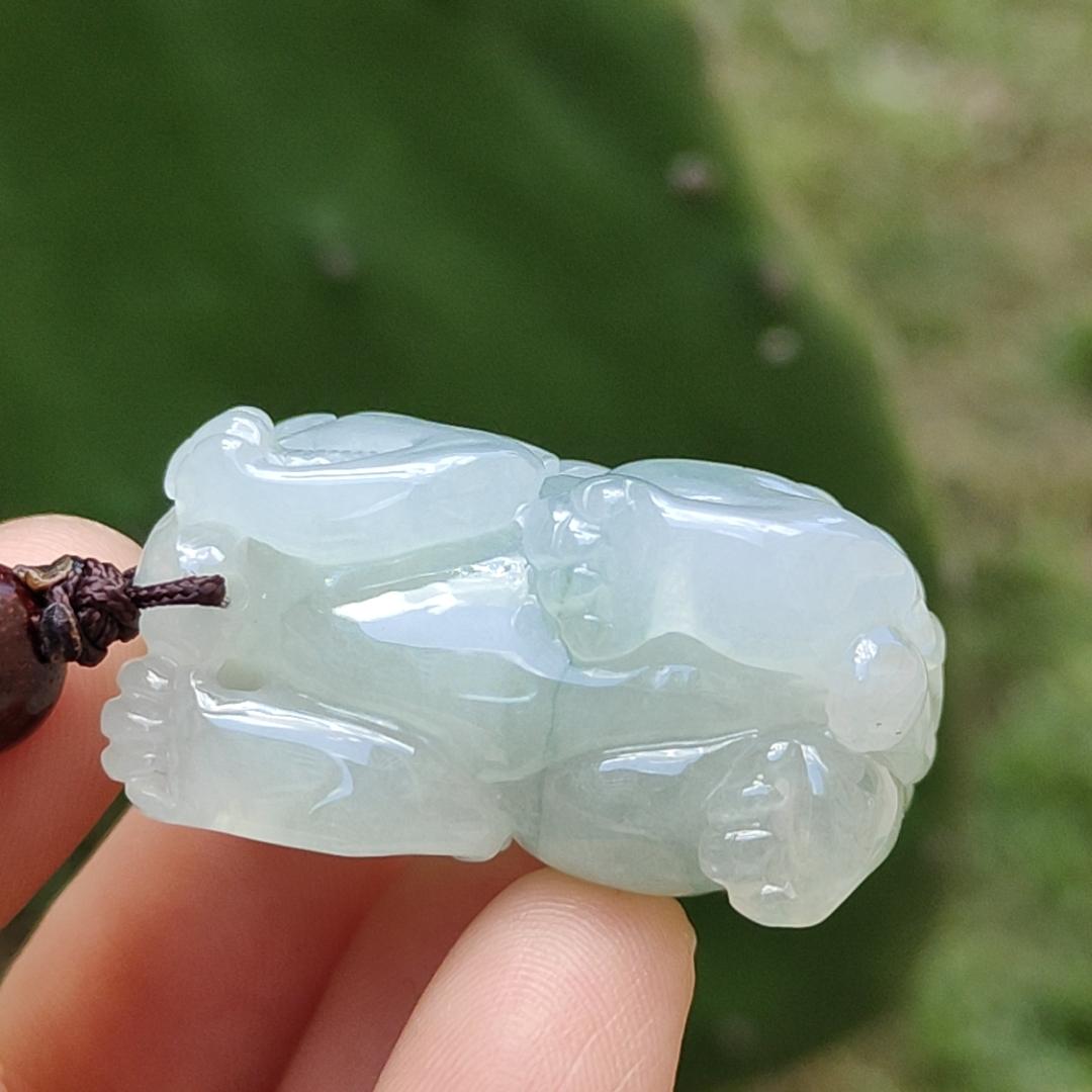 Light Green Semi Icy Lion Pendant Necklace Natural Type A Jadeite with certificate included weigh 25.70 grams, 32 * 17.2 * 21 mm, symbols of Strength, courage and good luck, suitable for daily wear Yi Pin Qian