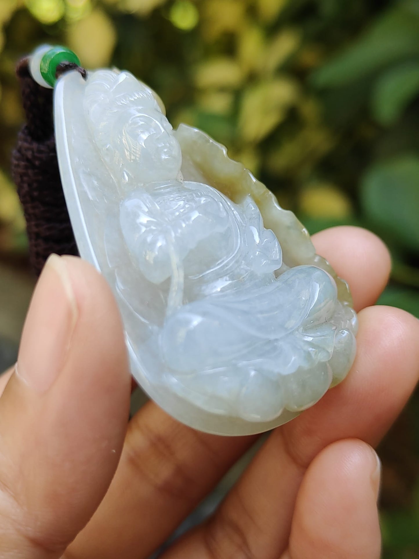 Crafted as Guanyin with Yellow Natural Type A Jadeite Jade Pendant Necklace, certificate weighs 36.58 grams, measurement 53.5 * 36.9 * 12 mm (pendant310) Yi Pin Qian Jadeites Jade Jewelry ~Your Precious Quintessential ~ Singapore