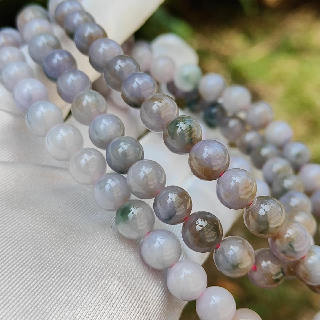 Very Rare Premium Light Green, Lavender and Brown Natural Type A Jadeite Jade crafted as 8mm * 98 beads for Necklace or Bracelet with certificate weigh 82.98 grams (bracelet22) Yi Pin Qian