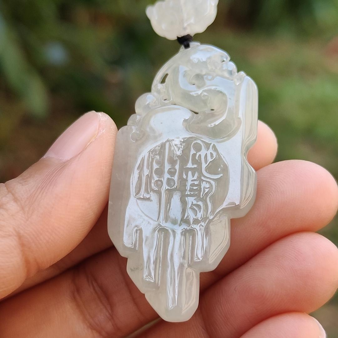 Icy Translucent Natural Type A Jadeite Jade beautifully crafted with old school dragon as pendant, certificate weighs 14.63 grams (pendant246) Yi Pin Qian