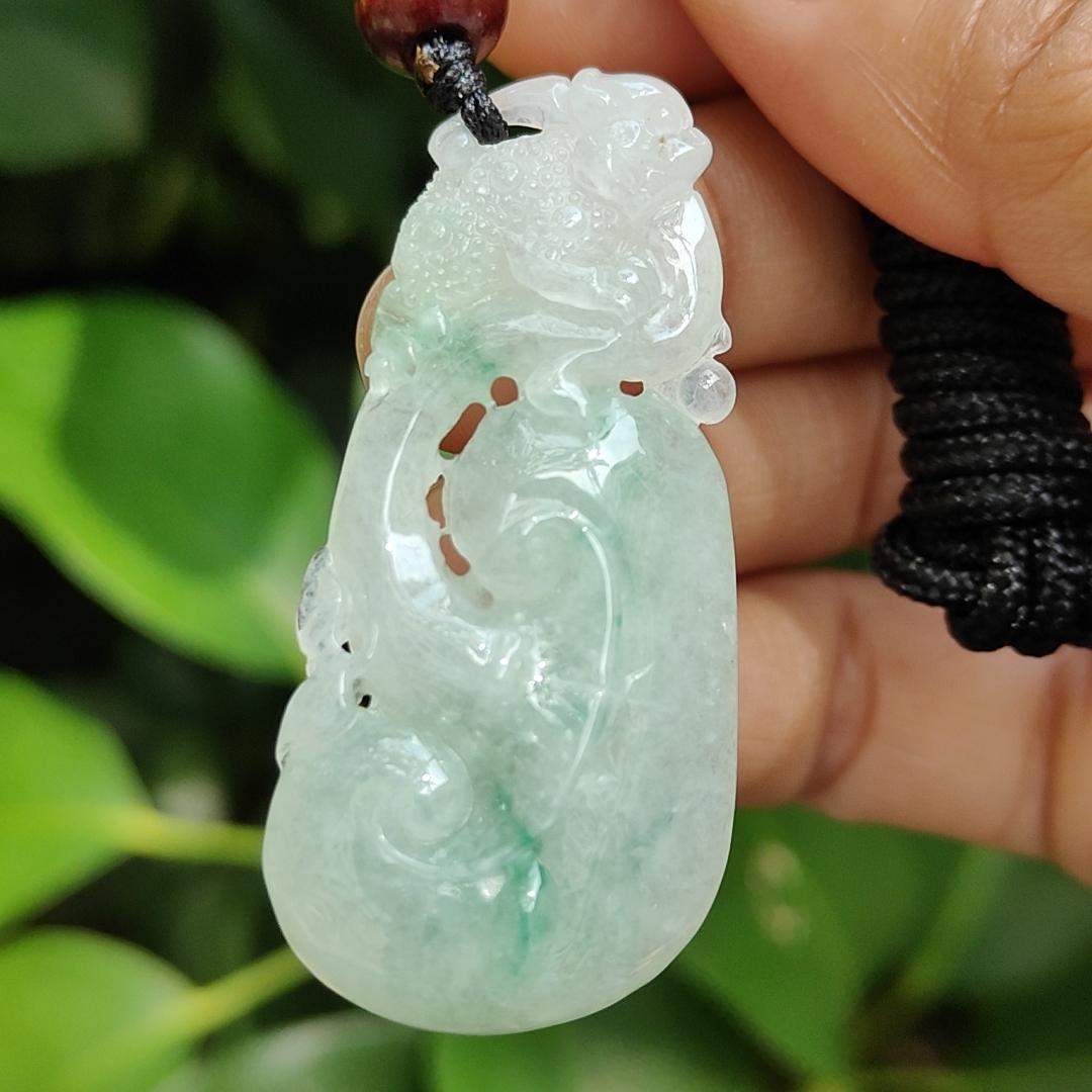 High Quality Light Green Hue Natural Type A Jadeite Jade crafted with shape of Ruyi and Three Legs Toad as Pendant, certificate weighs 13.02 grams, measurement 47.8 * 22.8 * 9 mm (pendant291) Yi Pin Qian