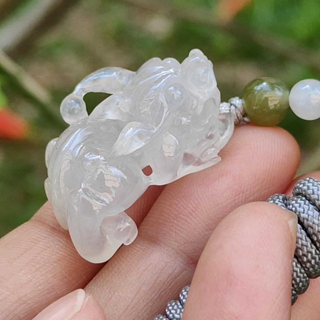 Special Offer Icy Translucent crafted as Pixiu Natural Type A Jadeite Pendant Necklace with certificate weigh 9.39 grams, 30 * 16.3 * 13.4 mm, symbols of Bring in money, keep you safe and healthy, suitable for daily wear or collection (pendant45) Yi Pin Qian