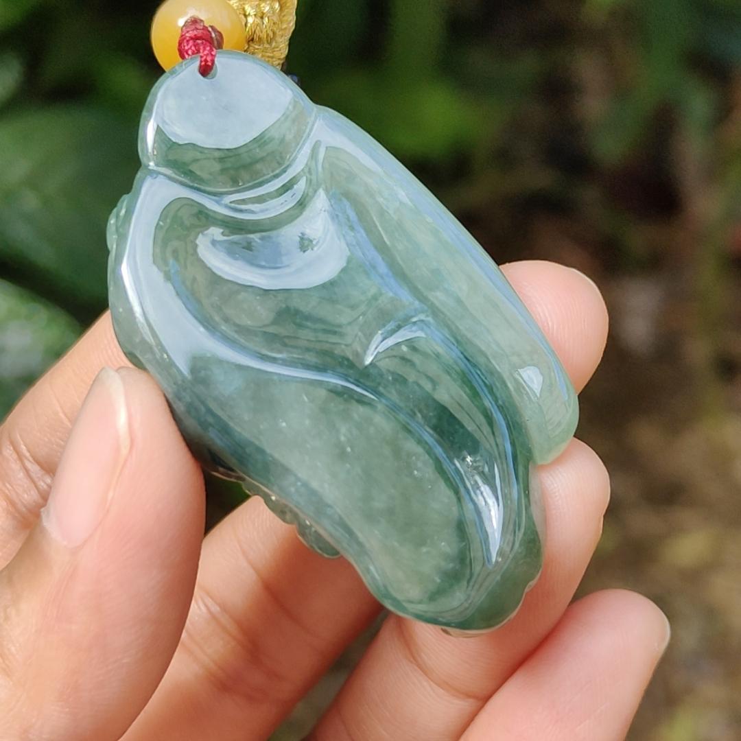 Green Natural Type A Jadeite Jade crafted with Milo Buddha as Pendant, certificate weigh 24.11 grams, measurement 51.2 * 31 * 10.5 mm (pendant239) Yi Pin Qian