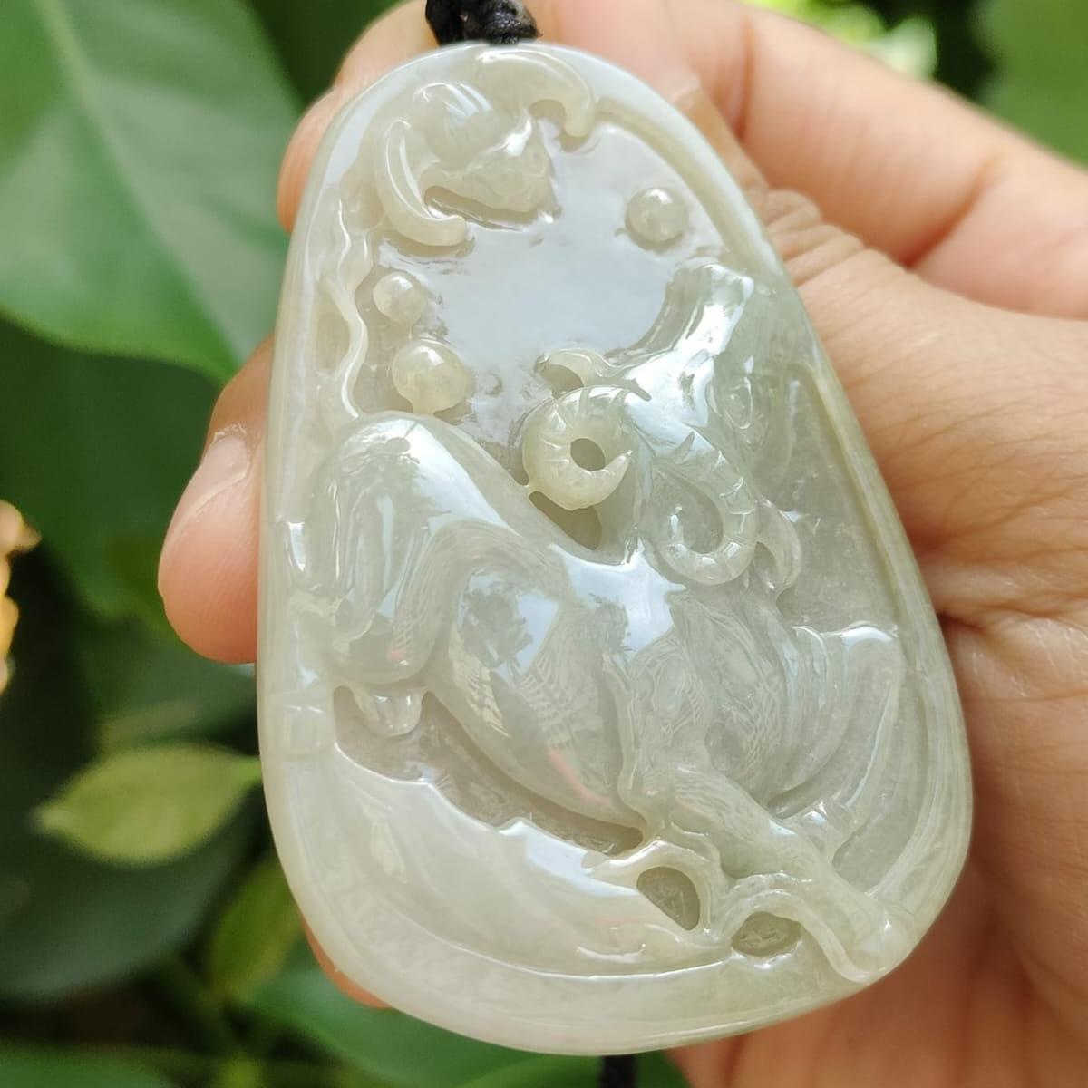 Buffalo & Bat Duo Pendants โ Five Elements Balance, Certified Type A Jadeite, Hand-Refinished (Sku: pendant405 / pendant406) Right-Facing Buffalo (ZS24011407115): Yi Pin Qian Jadeites Jade Jewelry ~Your Precious Quintessential ~ Singapore