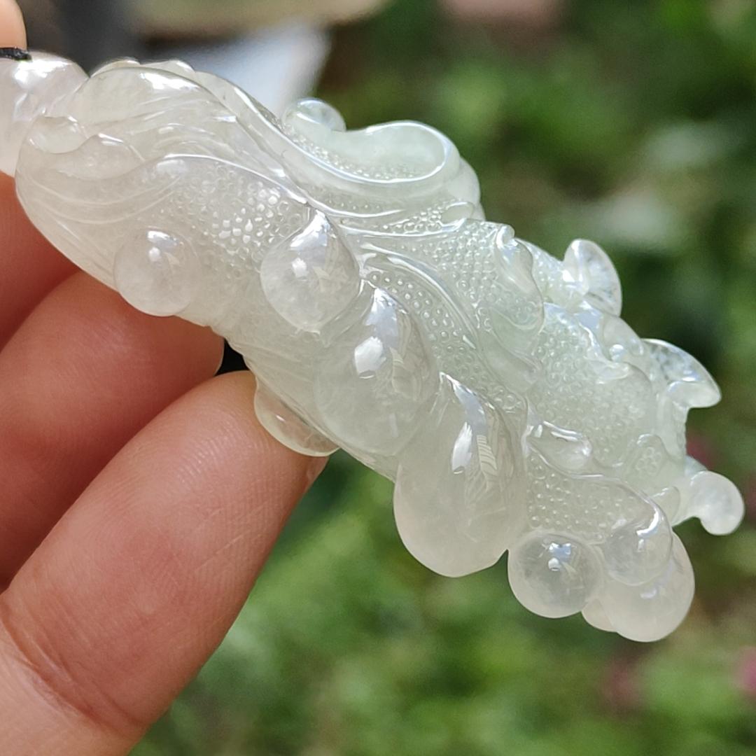 High-Quality Icy Translucent with Light Green Natural Type A Jadeite Jade crafted as Cabbage, Pendant certificate weighs 24.55 grams, measurement 56.3 * 24.6 * 12.6 (pendant272) Yi Pin Qian