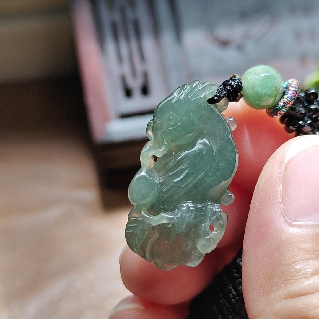 #Sold - Semi Icy Crafted as Parrot on Oil Green Natural Type A Jadeite Jade certificate weighs 6.19 grams, measurement 29.8 * 16.2 * 8 mm (pendant377)