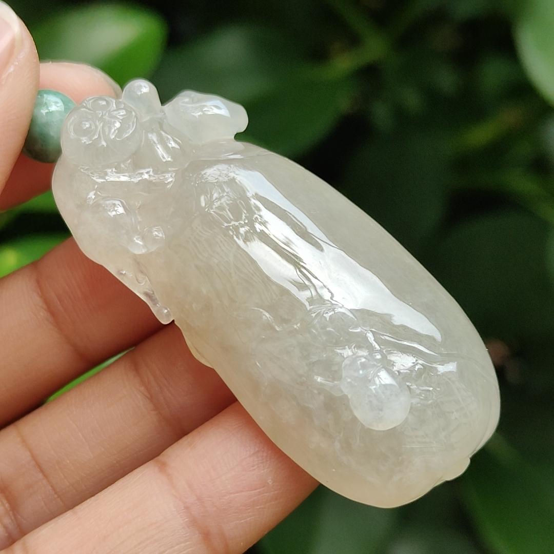 High Quality Brownish Yellow Icy Translucent Natural Type A Jadeite Jade crafted with Monkey as Pendant, certificate weighs 31.67 grams, measurement 53 * 23.6 * 13 mm (pendant295) Yi Pin Qian