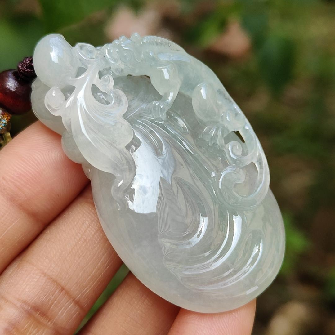 Limited Time Offer Semi Icy Premium Natural Type A Jadeite Jade crafted with pixiu as pendant, certificate weigh 30.20 grams, measurement 53.5 * 30.3 * 14.8 mm (pendant200) Yi Pin Qian
