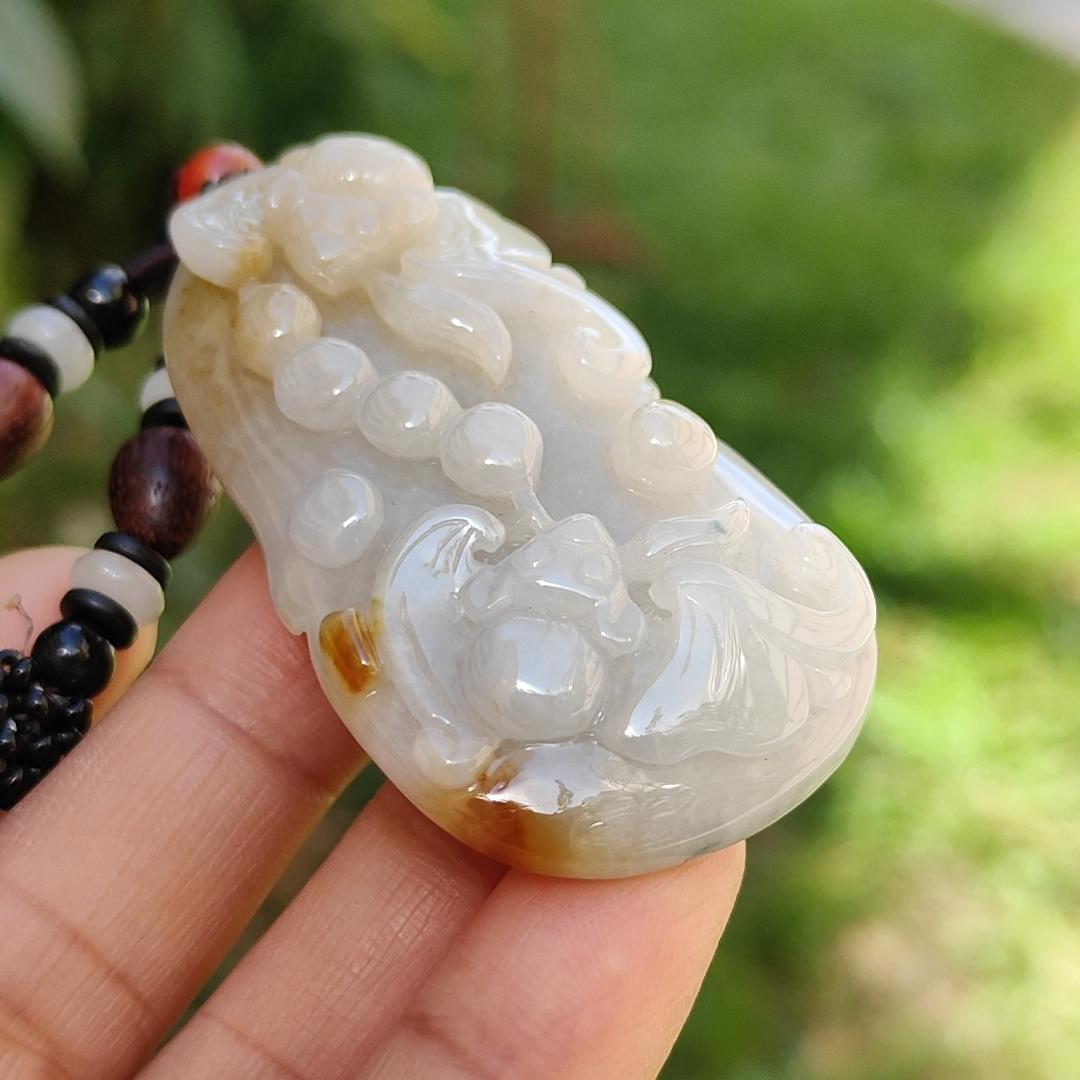Another Excellent Old Collection with Yellow and Green Natural Type A Jadeite Jade Pendant Necklace crafted as Gourd with two bats with certificate weigh 34.42 grams, 55.5 * 29.5 * 12.3 mm (pendant173) Yi Pin Qian