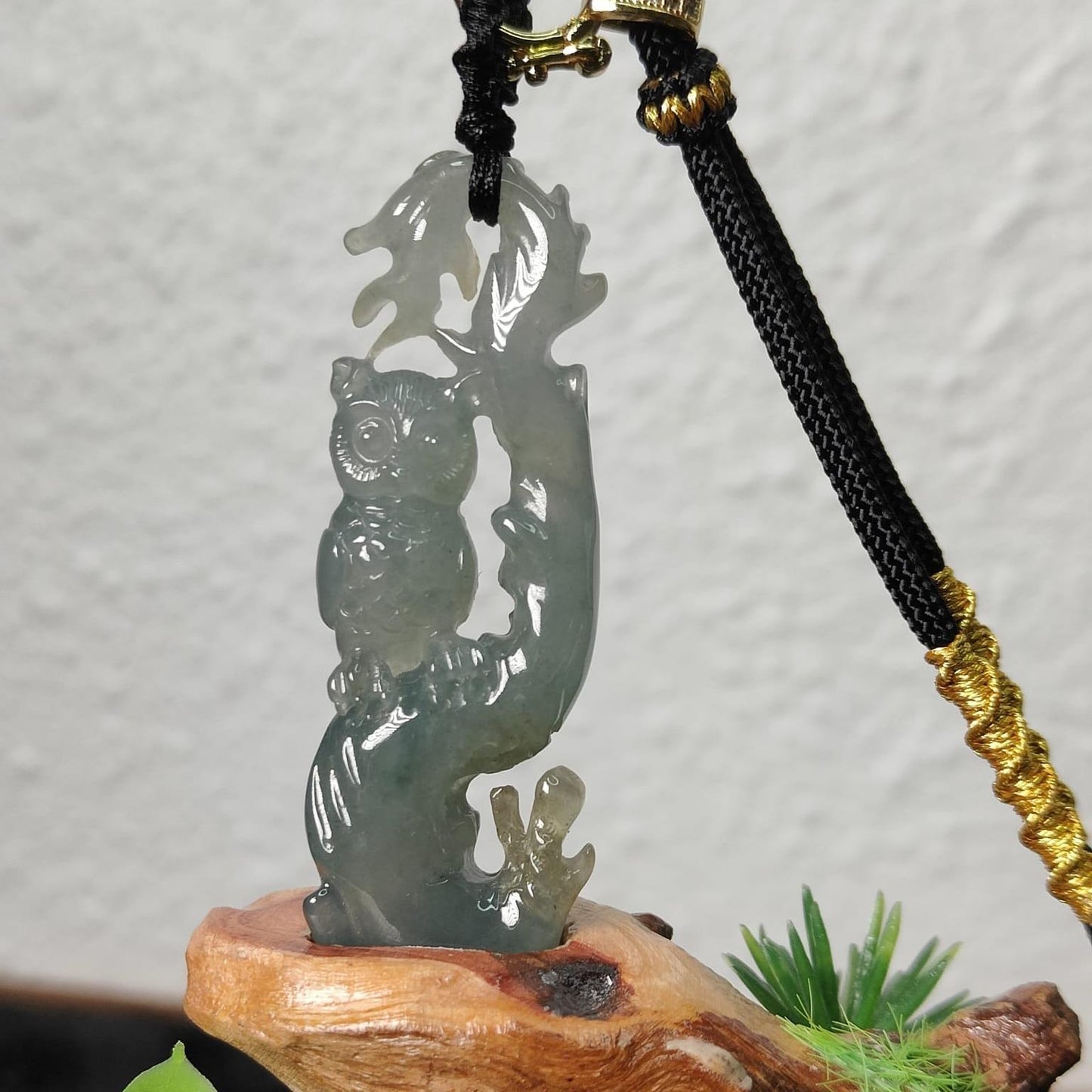Earth's Whisperer - Natural Sage Owl Jadeite Pendant & Stand (Sku: pendant413) Yi Pin Qian Jadeites Jade Jewelry ~Your Precious Quintessential ~ Singapore