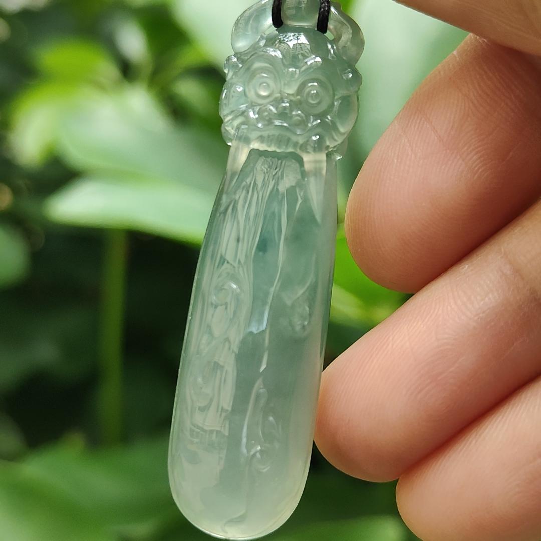 Crafted as Mystic Beast Pendant on High Quality Natural Type A Jadeite Jade certificate weighs 9.38 grams, measurement 48.8 * 12.7 * 8.8 mm (pendant371) Yi Pin Qian Jadeites Jade Jewelry ~Your Precious Quintessential ~ Singapore