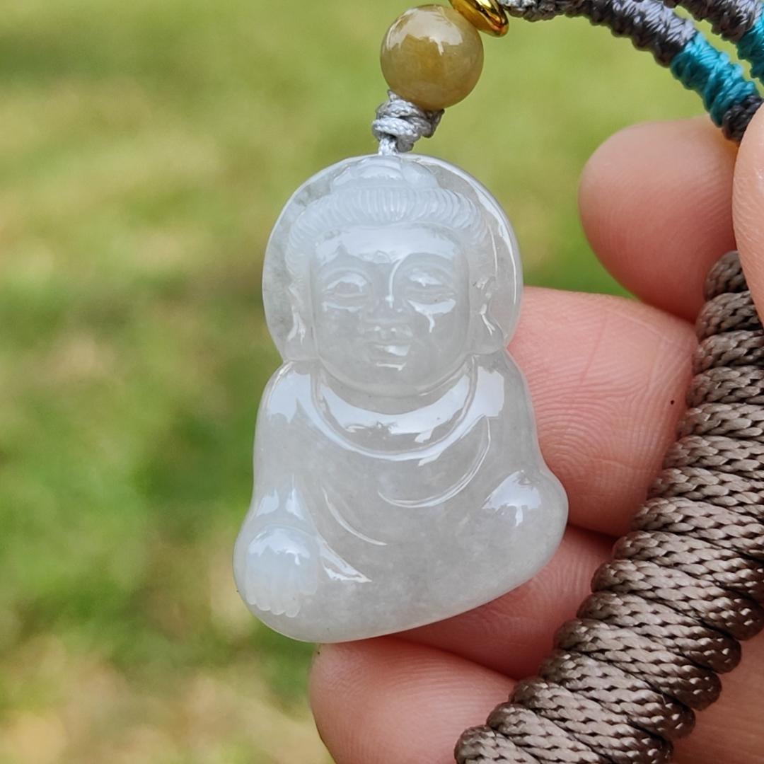 New shop Offer - Semi Icy Natural Type A Jadeite Jade crafted with Buddha as Pendant with certificate weigh 10.97 grams, measurement 29.3 * 20.6 * 11mm (pendant212) Yi Pin Qian