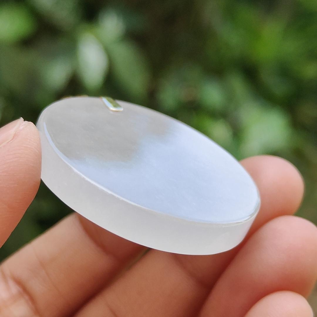 Mid-Year Special - Semi Icy Translucent Natural Type A Jadeite Jade crafted with round shape as Pendant with 18k Gold Clasp, certificate weigh 18.24 grams, measurement 35.2 * 5.5 mm (18kp32) Yi Pin Qian
