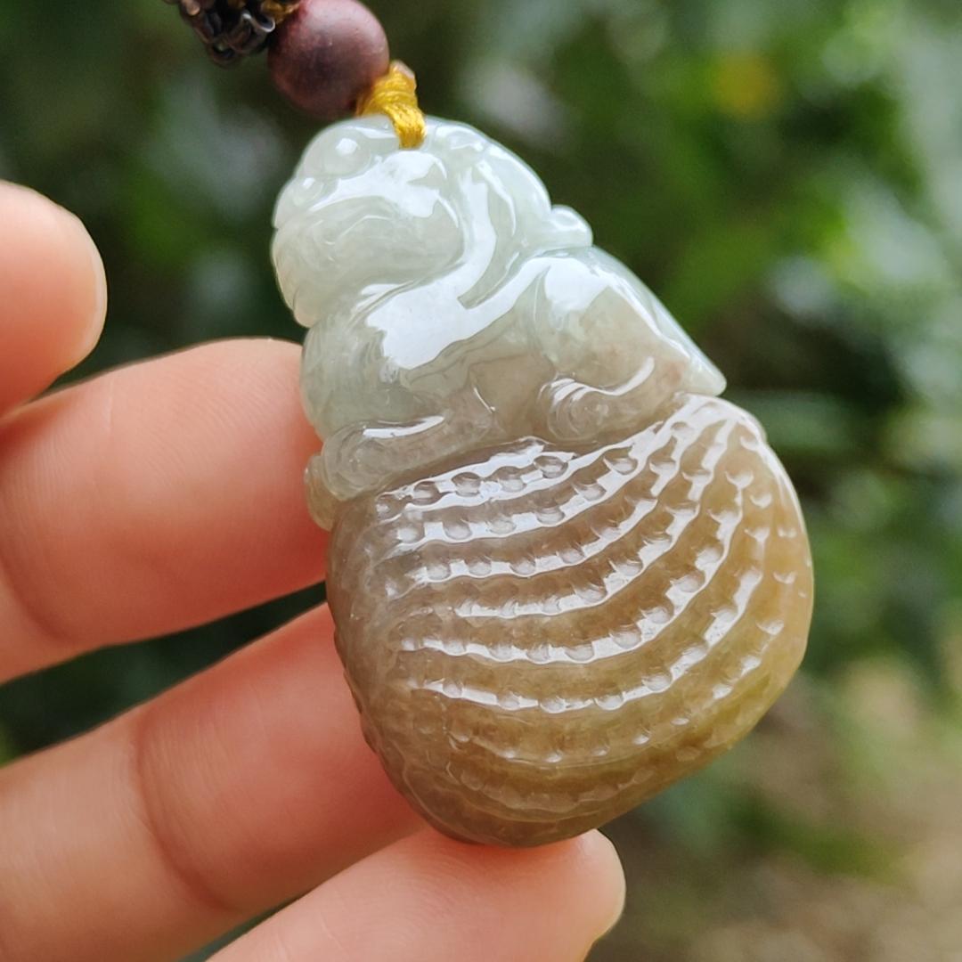 Quality Yellow with Light Green Hue Natural Type A Jadeite Jade crafted with Lion as Pendant, certificate weighs 17.82 grams, measurement 38 * 24 * 11.6 mm (pendant241) Yi Pin Qian