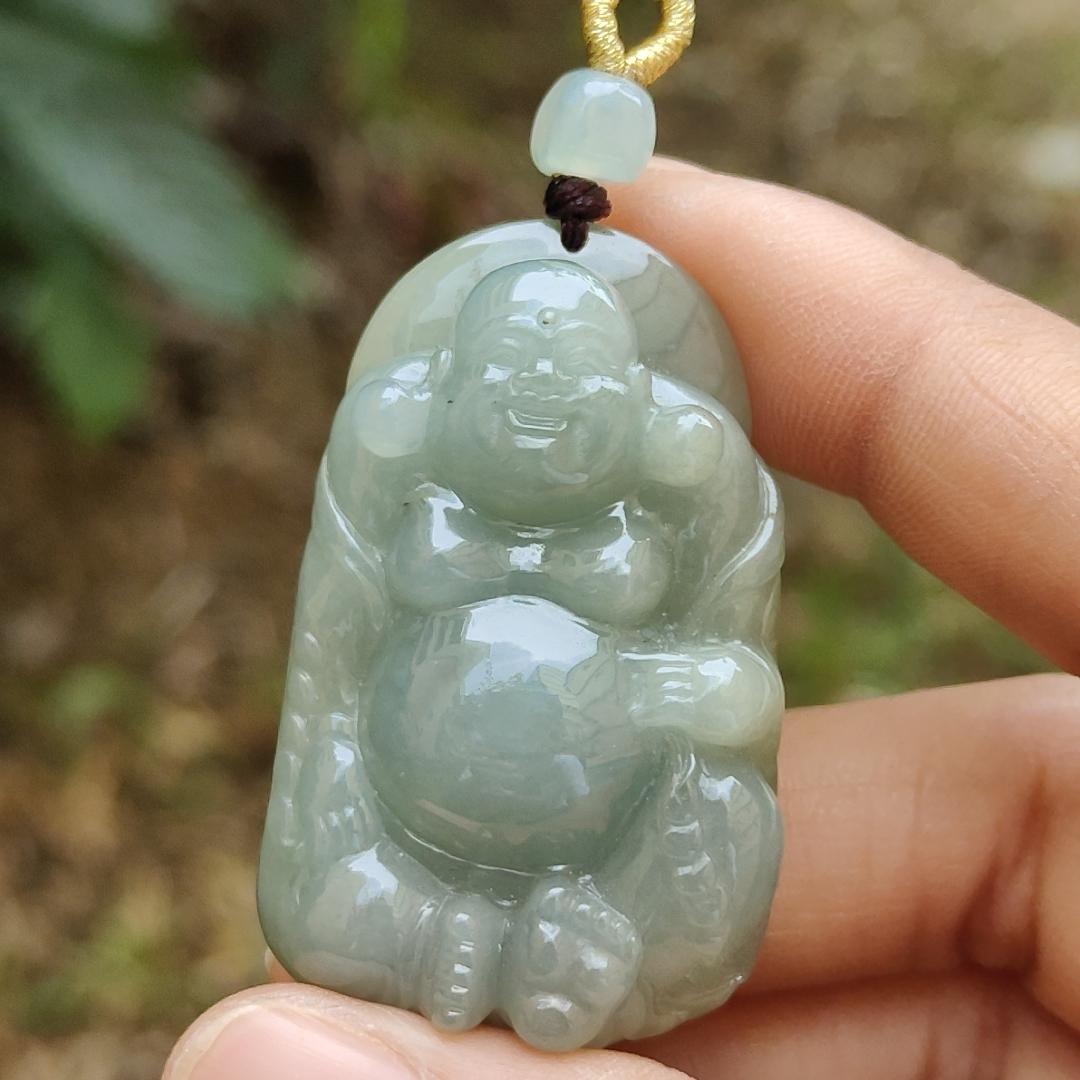 Light Green Natural Type A Jadeite Jade crafted with Milo Buddha as Pendant, certificate weighs 27.52grams, measurement 44.3 * 27.9 * 11.6 mm (pendant248) Yi Pin Qian