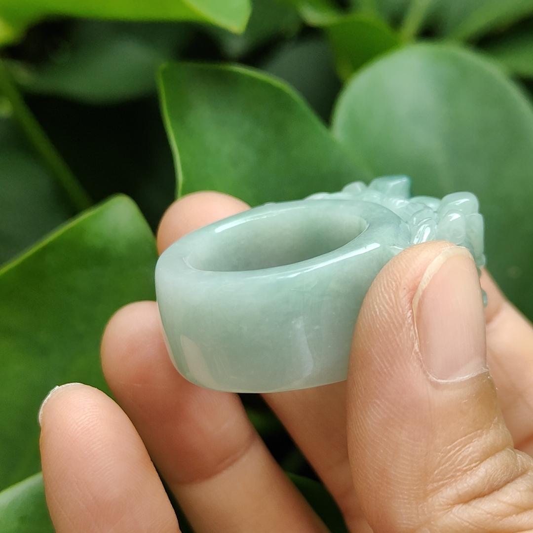 20mm Finger Size Type-A Natural Jadeite-Jade crafted with Dragon as Ring, certificate weighs 22.13 grams, measurement 88.7 * 28.3 * 13.8 mm (ring11) Yi Pin Qian Jadeites Jade Jewelry ~Your Precious Quintessential ~ Singapore