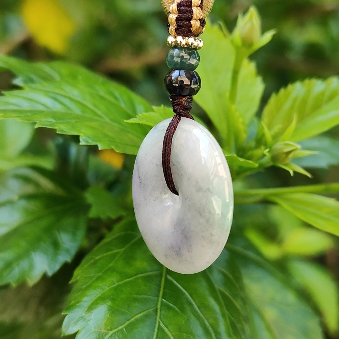 Mix with Lavender, light green and wuji Natural Type A Jadeite Donut Pendant meaning Wealthy, Safe and Healthy with certificate weighs 7.28 grams, 26.1 * 5.2 mm , good for daily wear (pendant92) Yi Pin Qian