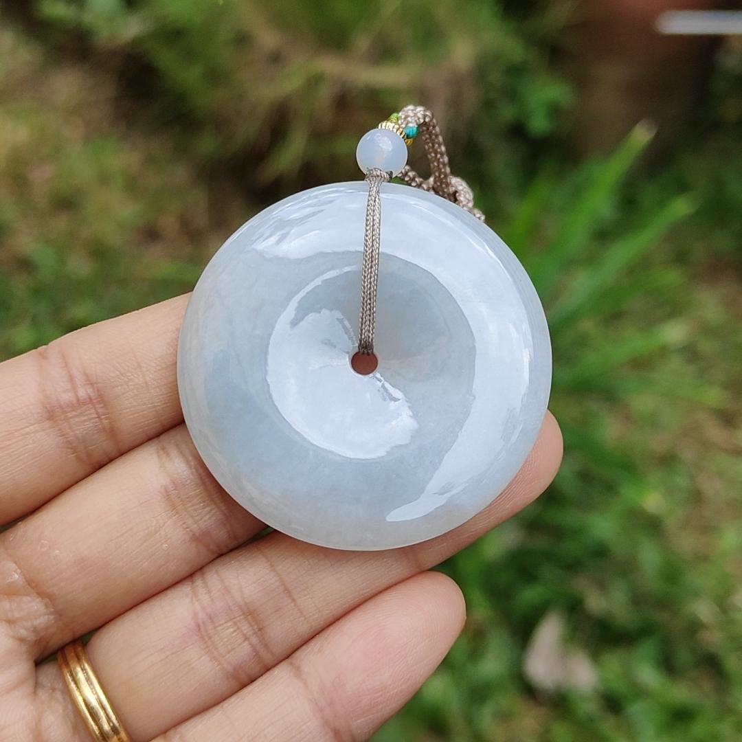 Light Lavender Natural Type A Jadeite Pendant crafted as donut shape with certificate weigh 26.72 grams, 42.8 * 42.8 * 6.3 mm, symbols of the money is rolling in, and the wealth is coming from all directions and suitable for daily wear (pendant68) Yi Pin Qian
