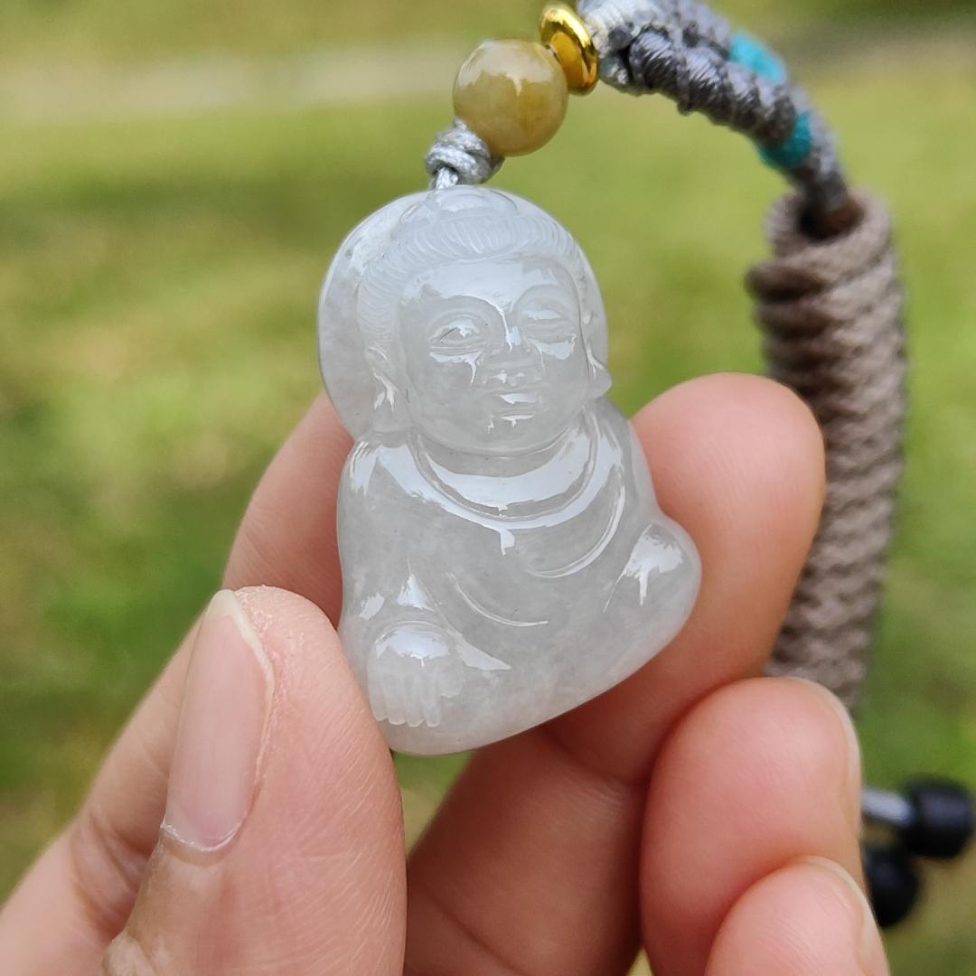 New shop Offer - Semi Icy Natural Type A Jadeite Jade crafted with Buddha as Pendant with certificate weigh 10.97 grams, measurement 29.3 * 20.6 * 11mm (pendant212) Yi Pin Qian
