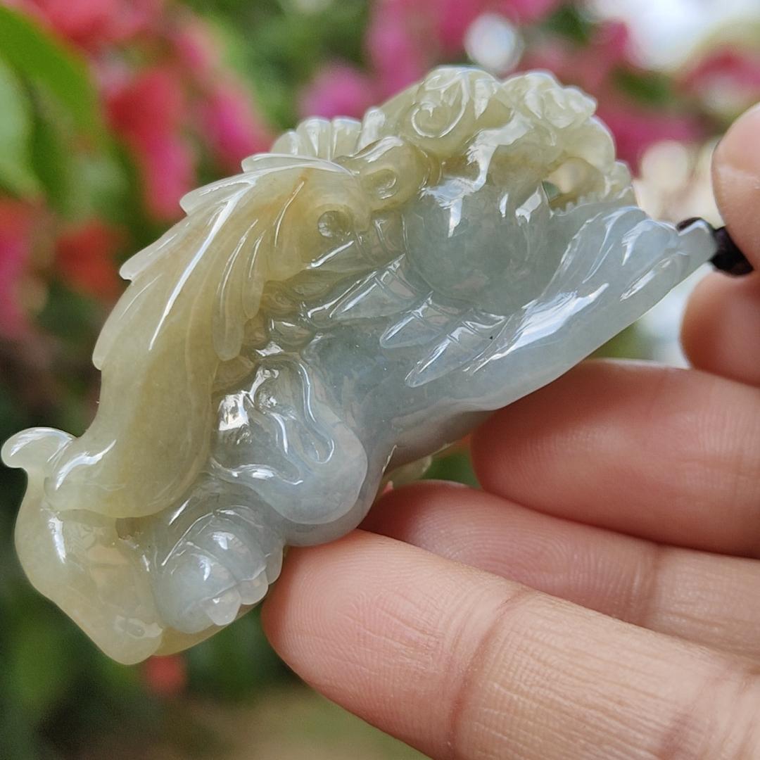 Authentic High Quality Light Green and Brown Natural Type-A Jadeite-Jade crafted as Pixiu for Pendant, certificate weighs 54.18 grams, measurement 56 * 25.2 * 26.2 mm (pendant303) Yi Pin Qian Jadeites Jade Jewelry ~Your Precious Quintessential ~ Singapore