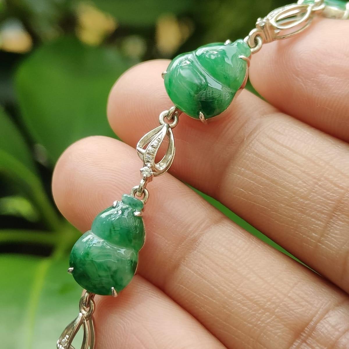 🌱✨ Hulu Abundance | Five-Element Jadeite Jade Bracelet for Fortune (Sku: s925b9)