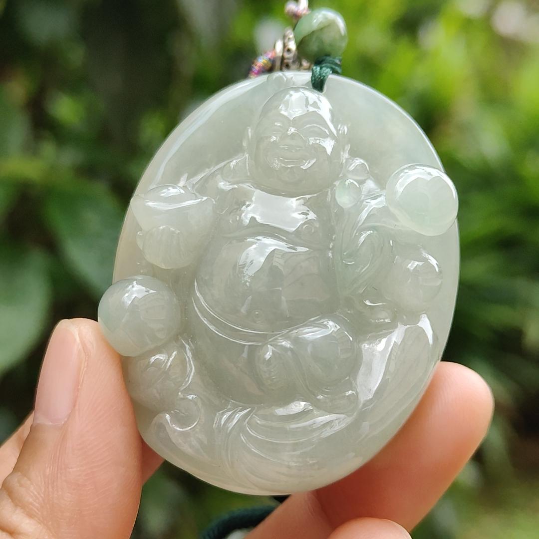 High Quality Natural Type A Jadeite Jade crafted as Ruyi Milo Buddha as Pendant, certificate weighs 47.74 grams, measurement 50.2 * 40.5 * 12.9 mm (pendant254) Yi Pin Qian