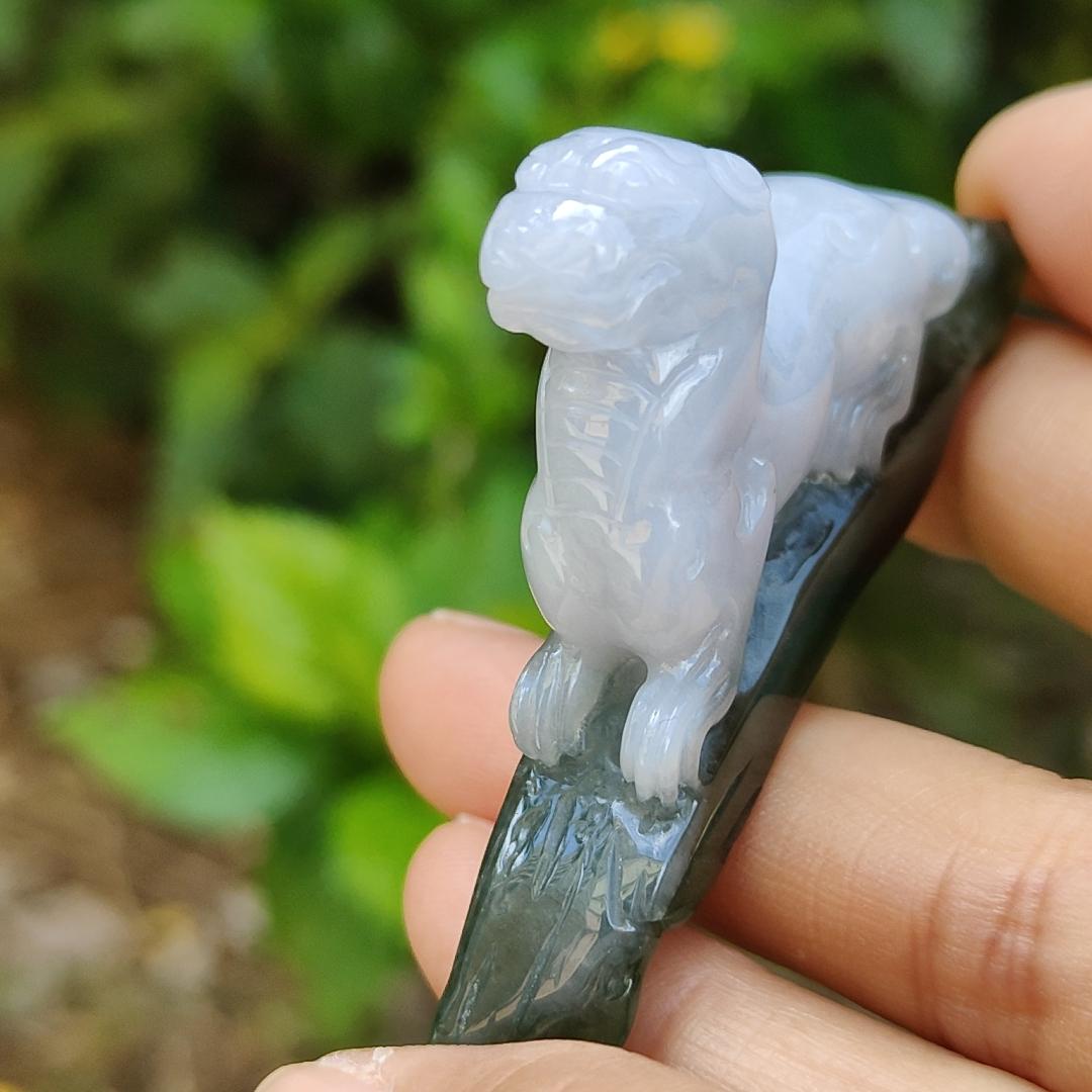Lavender and Green Natural Type A Jadeite Handheld Piece crafted with Pixiu meaning rich, happiness and good luck with certificate weight 29.97 grams, 61.30 * 10.70 * 34.60 mm, also suitable for display anywhere at home, car or office (hand1) Yi Pin Qian